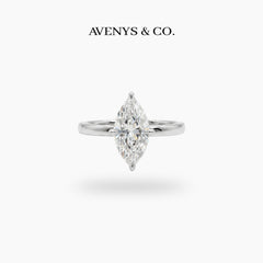 Marquis Solitaire Ring with White Marquise Stone – on White Gold