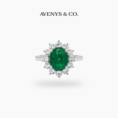 Classic Halo Ring with Green Oval Stone – on White Gold