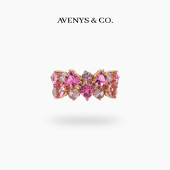 Pink Petals Ring with Pink Heart Stone – on Yellow Gold