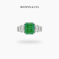 Princess Eternity Ring with Green Radiant Stone – on White Gold