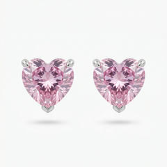 Love Heart Earrings with Pink Heart Stone – on White Gold