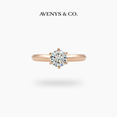 Delicate Solitaire Ring with White Round Stone – on Rose Gold