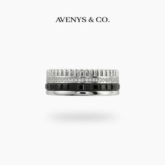 Quatre Ring Black with White Round Stone – on White Gold