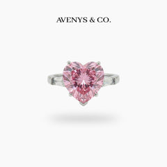 Love Heart Trilogy with Pink Heart Stone – on White Gold