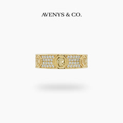 Halo Pave Ring with White Round Stone – on Yellow Gold
