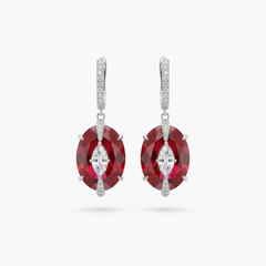 Embrace Queens Earrings with Red Oval Stone – on White Gold