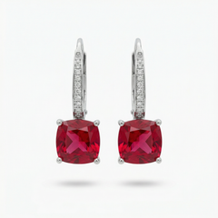 Princess Drop Earring with Red Princess Stone – on White Gold