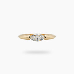 Delicate Bezel Ring with White Marquise Stone – on Yellow Gold