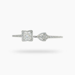 Lotus Bangle with White Round Stone – on White Gold