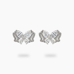 Butterfly Wide Earings with White Marquise Stone – on White Gold