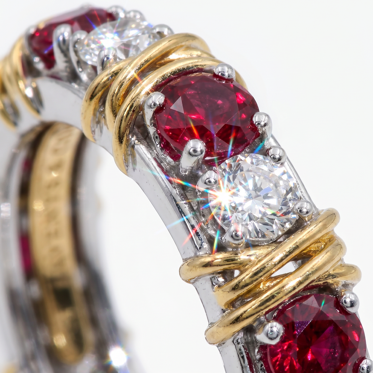 AV Signature Ring Womens with Red Round Stone – on White Gold