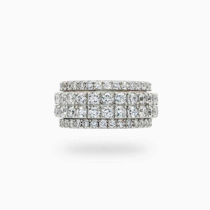Motion Pave Ring with White Round Stone – on White Gold