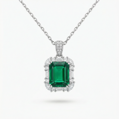 Eden Frame Necklace with Green Radiant Stone – on White Gold