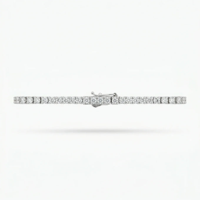 Delicate Tennis Bracelet (2mm) with White Round Stone – on White Gold