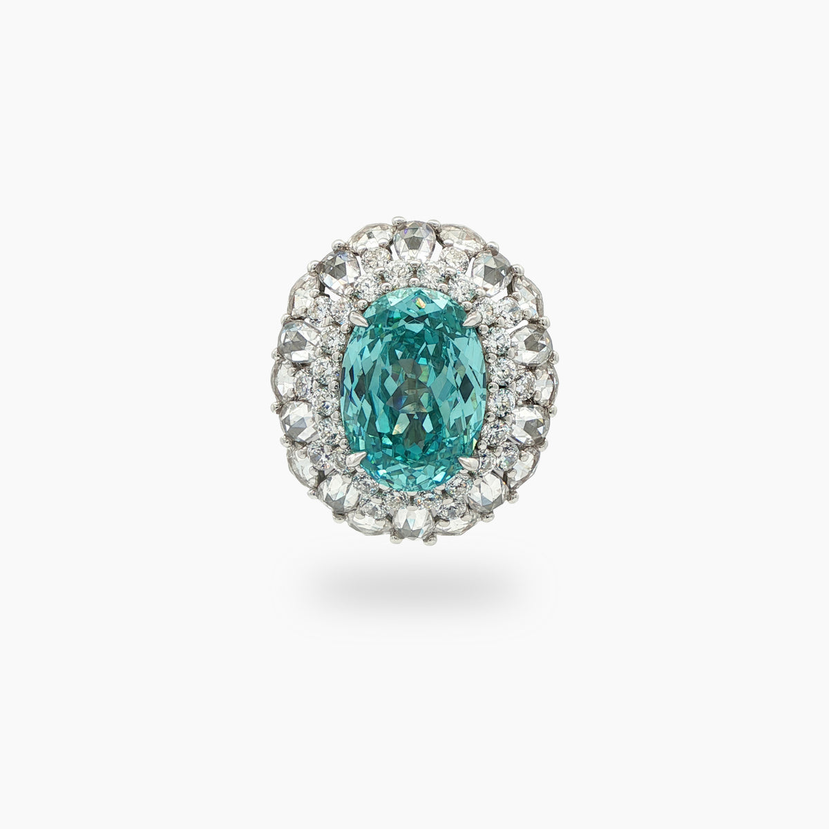 Seafoam Halo Ring with Paraiba Oval Stone – on White Gold