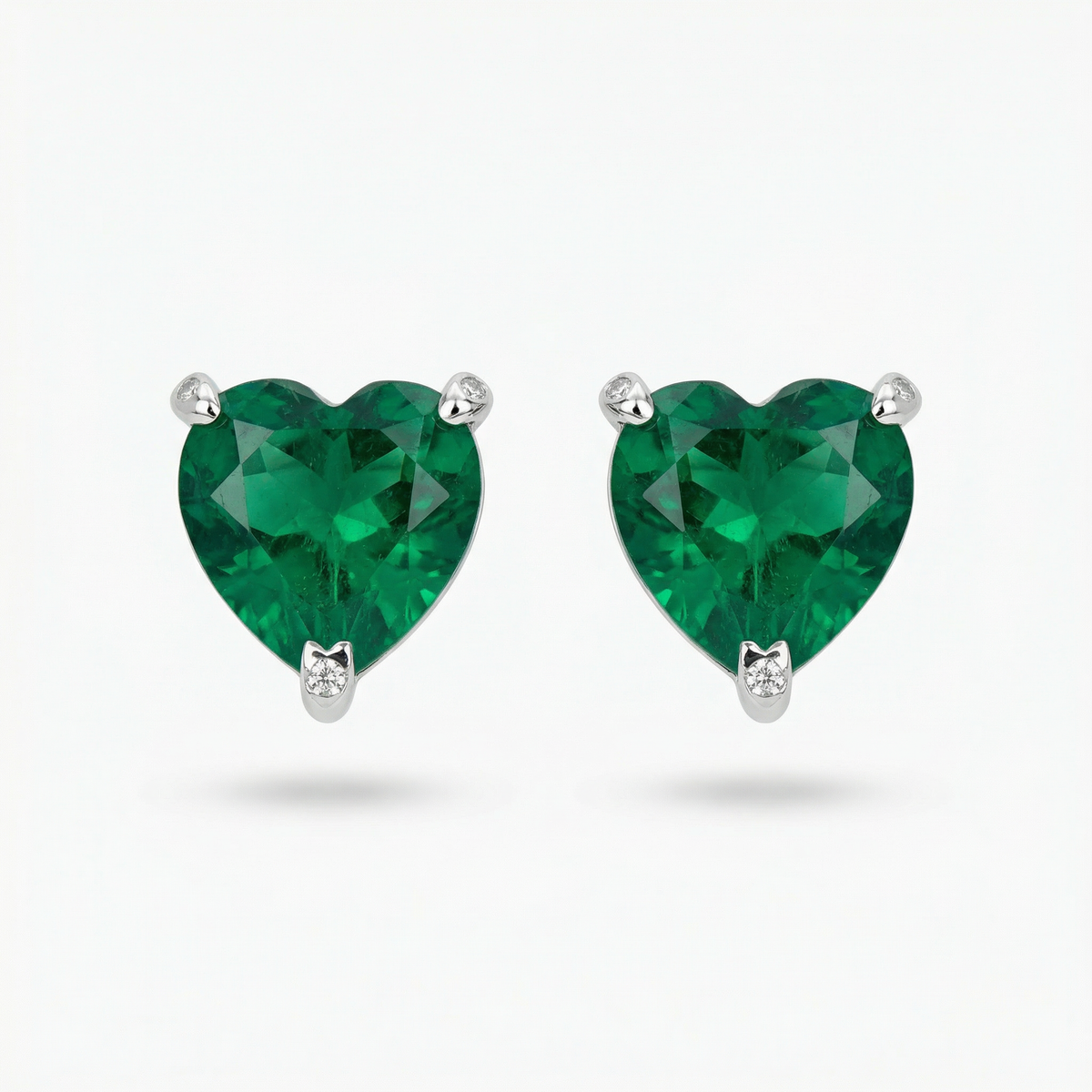 Love Heart Earrings with Green Heart Stone – on White Gold