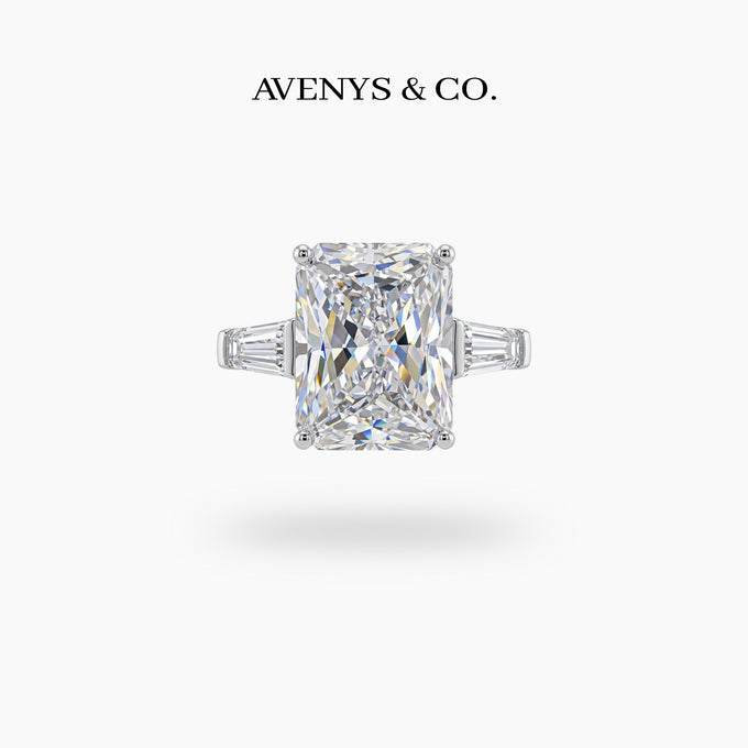 Radiant Trilogy Ring with White Radiant Stone – on White Gold