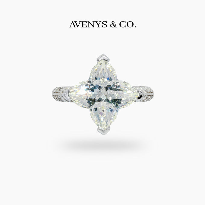 Star Pave Ring with White Marquise Stone – on White Gold