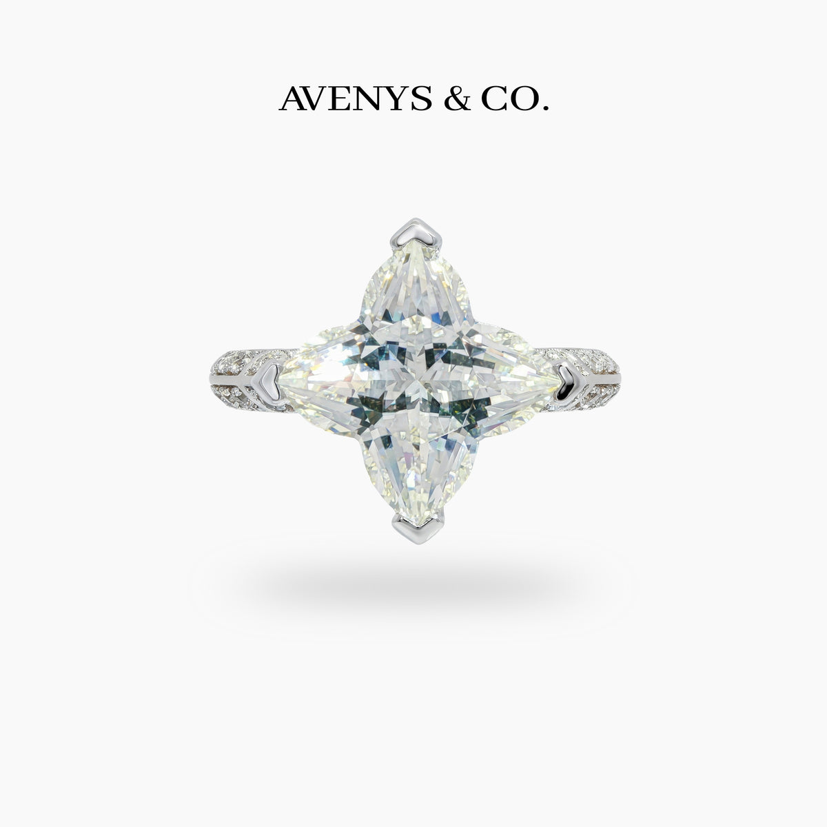 Star Pave Ring with White Marquise Stone – on White Gold
