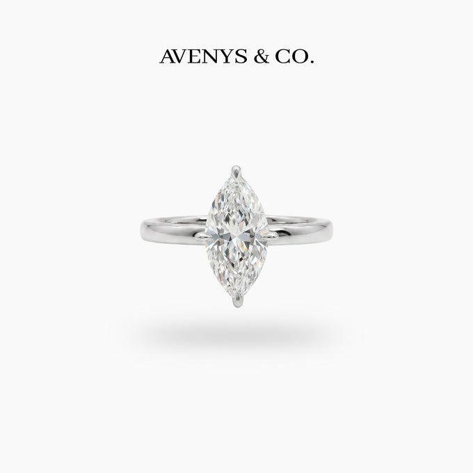 Marquis Solitaire Ring with White Marquise Stone – on White Gold