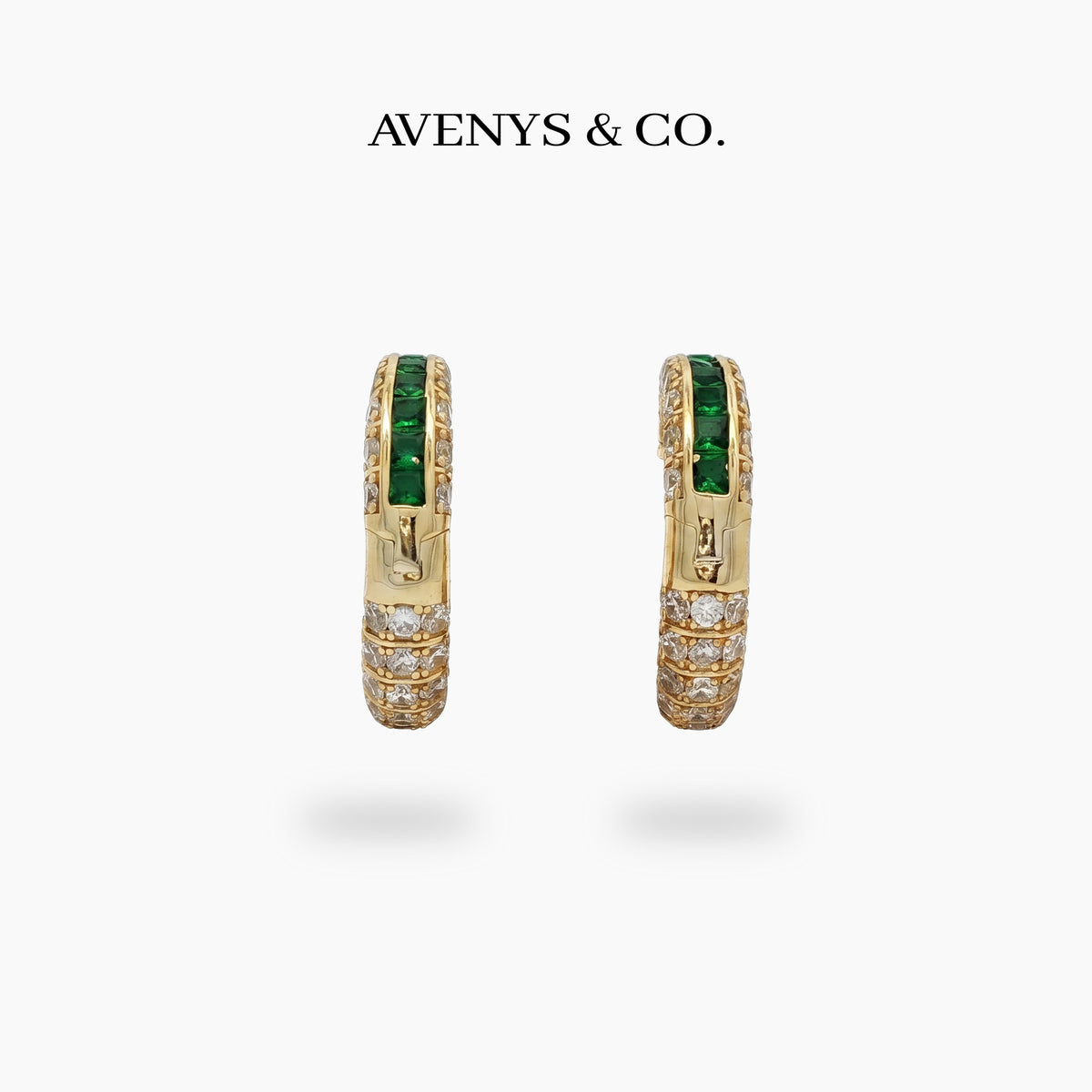 Greenline Earrings with Green Emerald Stone – on Yellow Gold