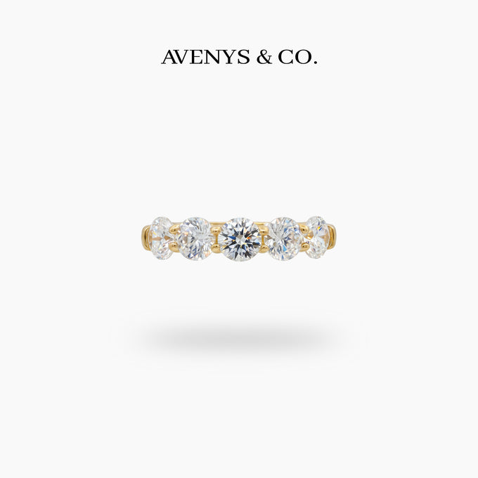 Five Stone Ring with White Round Stone – on Yellow Gold