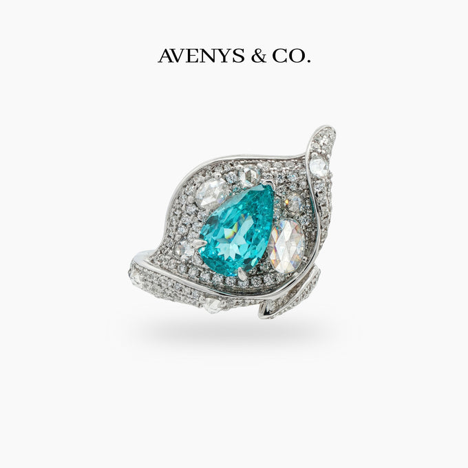 Siren Pave Ring with Paraiba Pear Stone – on White Gold