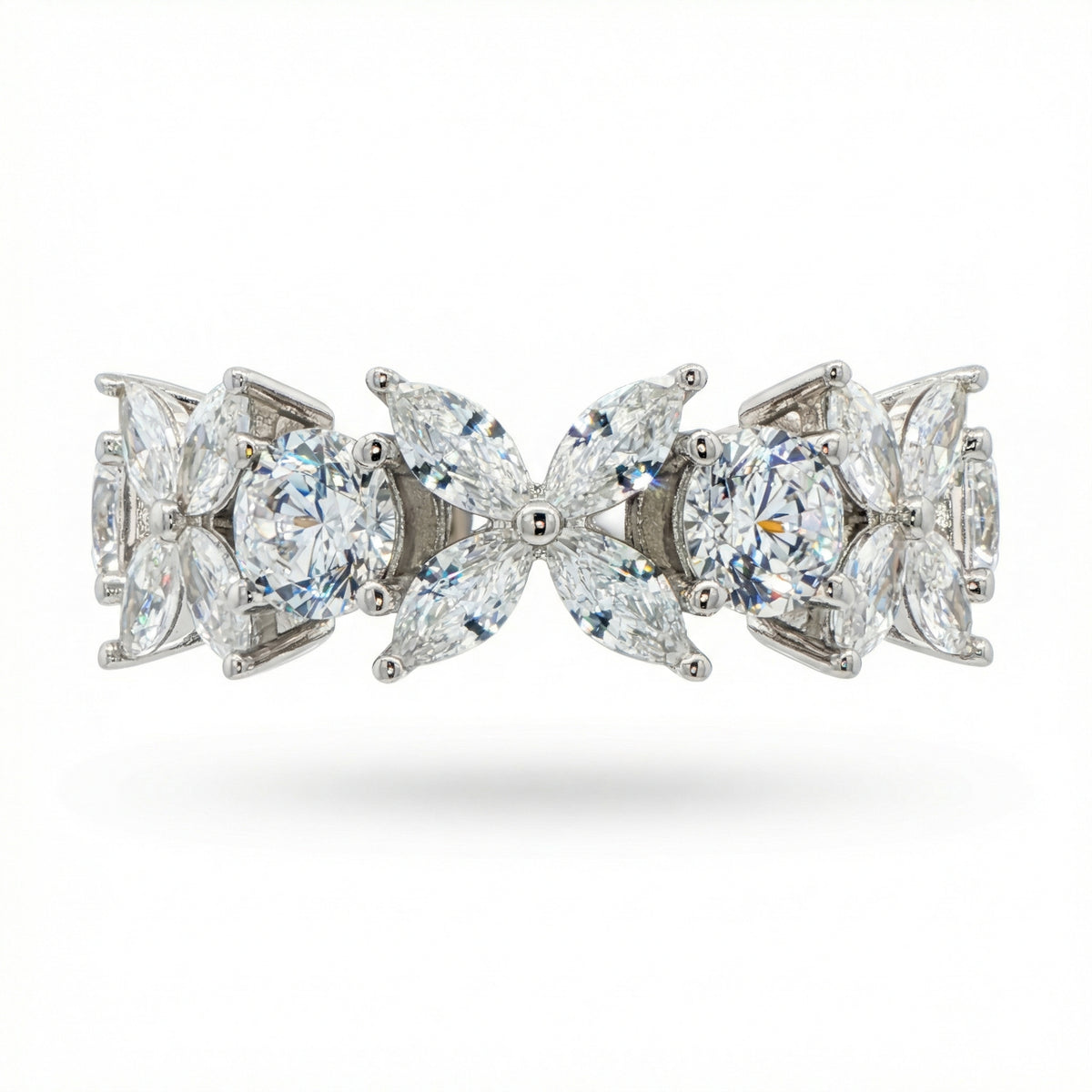 Star Eternity Slim Ring  with White Marquise Stone – on White Gold