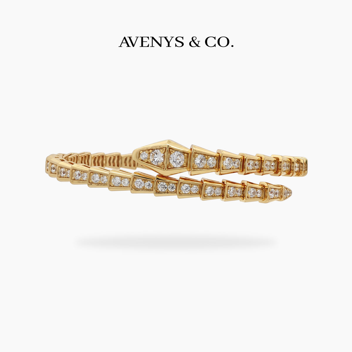 Coil Full Pave Bangle with White Round Stone – on Yellow Gold