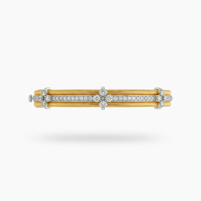 Centerline Bangle with White Round Stone – on Yellow Gold