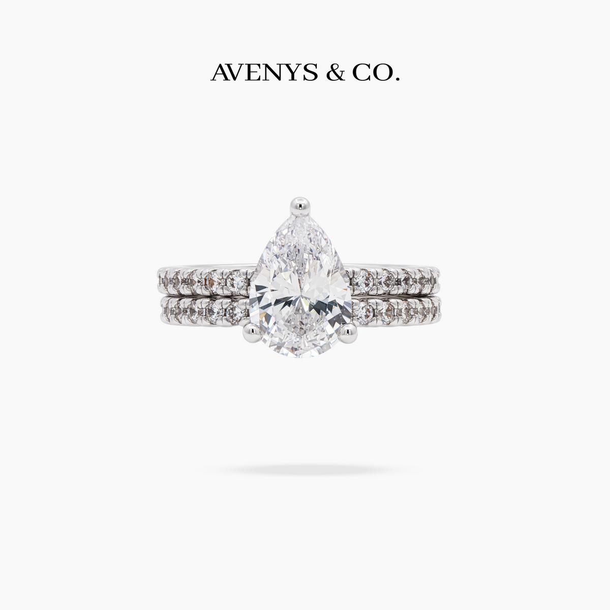 AV Dua™ Pear Ring Set with White Pear Stone – on White Gold
