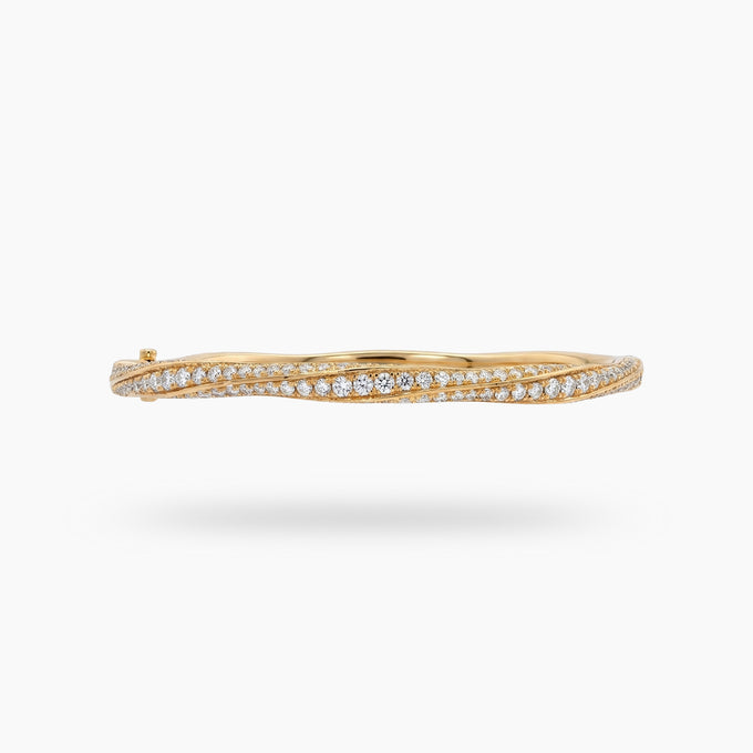 Spiral Bangle with White Round Stone – on Yellow Gold