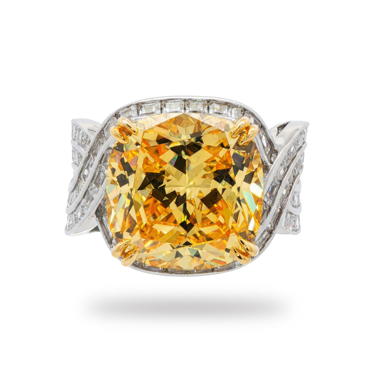 Citadel Pave Ring with Yellow Cushion Stone – on White Gold