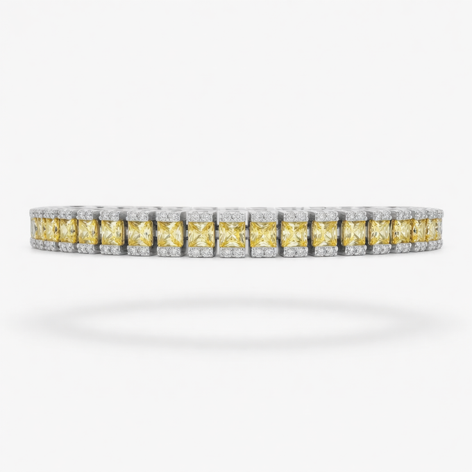 Sunshine Tennis Bracelet with Yellow Round Stone – on White Gold