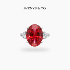 Oval Trilogy Pear Ring with Red Oval Stone – on White Gold