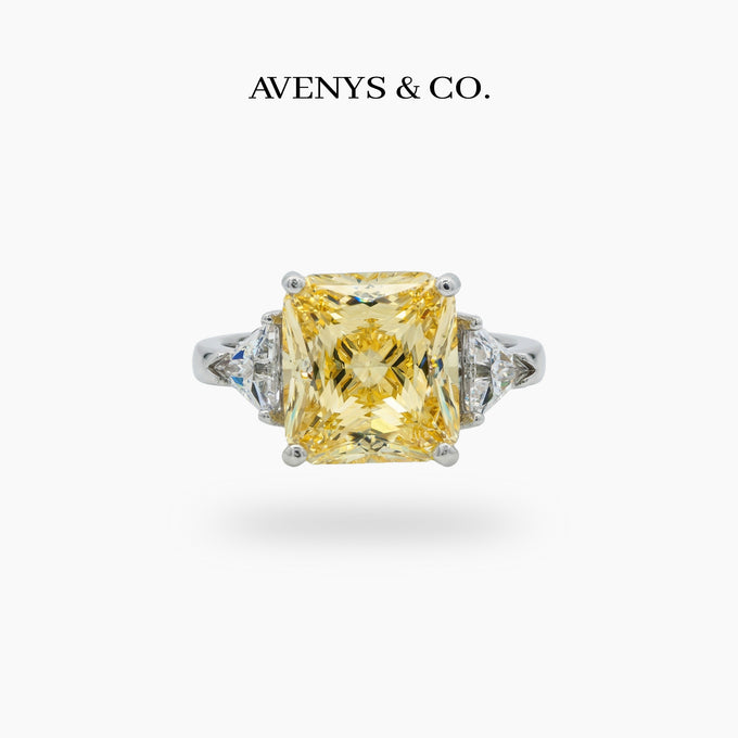Square Radiant Ring with Yellow Radiant Stone – on White Gold