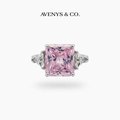 Square Radiant Ring with Pink Radiant Stone – on White Gold
