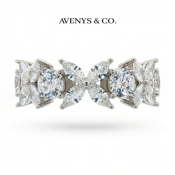 Star Eternity Ring  with White Marquise Stone – on White Gold
