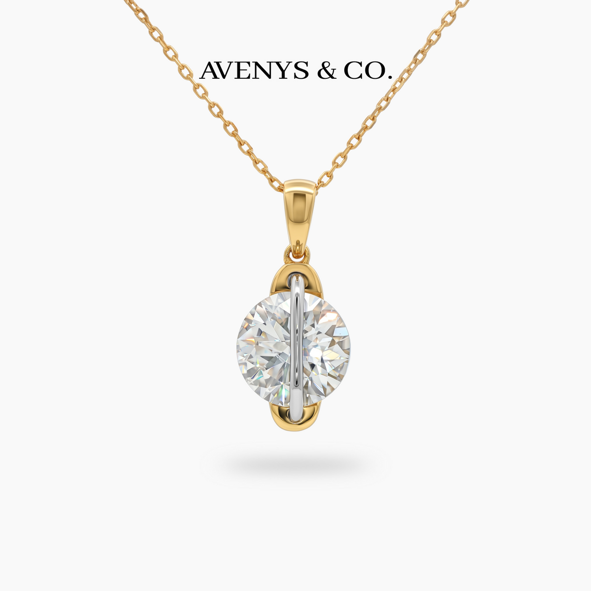 Dancing Diamonds 5ct Necklace with White Round Stone – on Yellow Gold