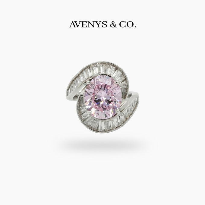 Eclipse Ring with Pink Oval Stone – on White Gold