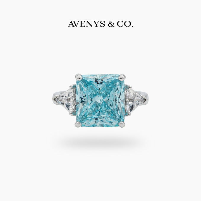 Square Radiant Ring with Aquamarine Radiant Stone – on White Gold