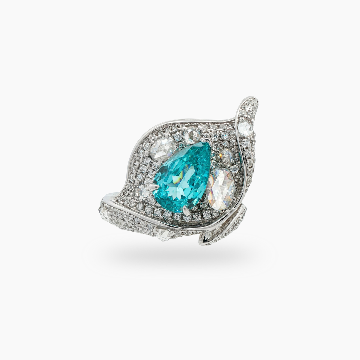 Siren Pave Ring with Paraiba Pear Stone – on White Gold
