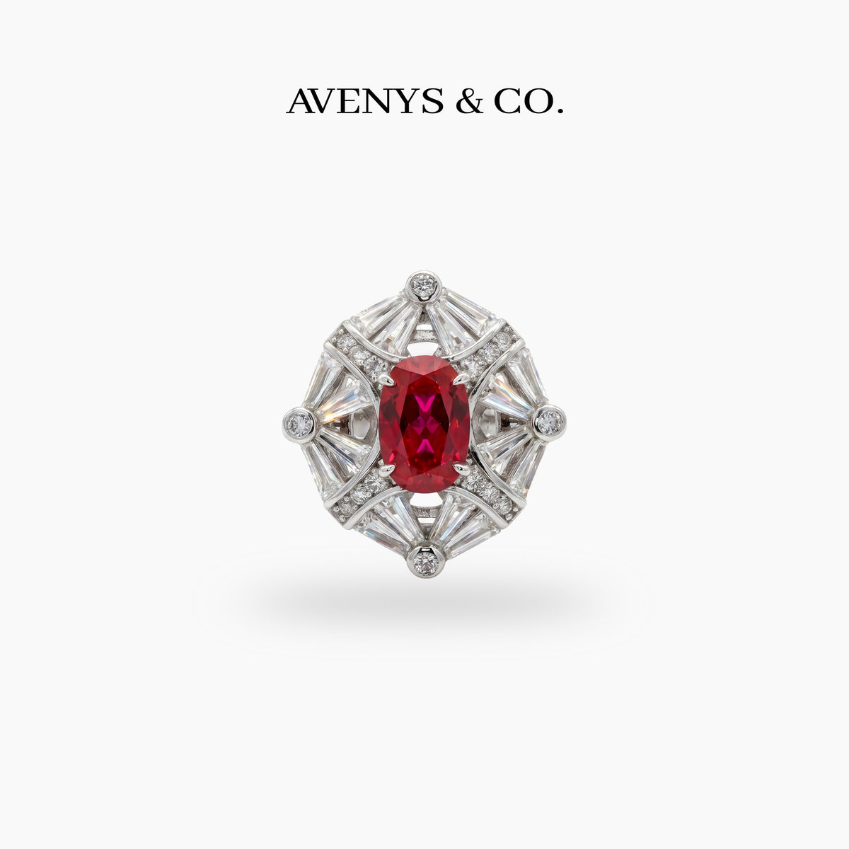 Astral Ring with Red Oval Stone – on White Gold