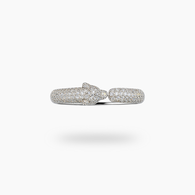 Tiger Pave Ring with White Round Stone – on White Gold
