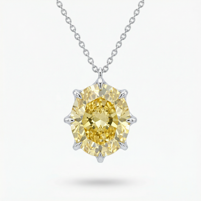 Queens Pendant Necklace with Yellow Oval Stone – on White Gold