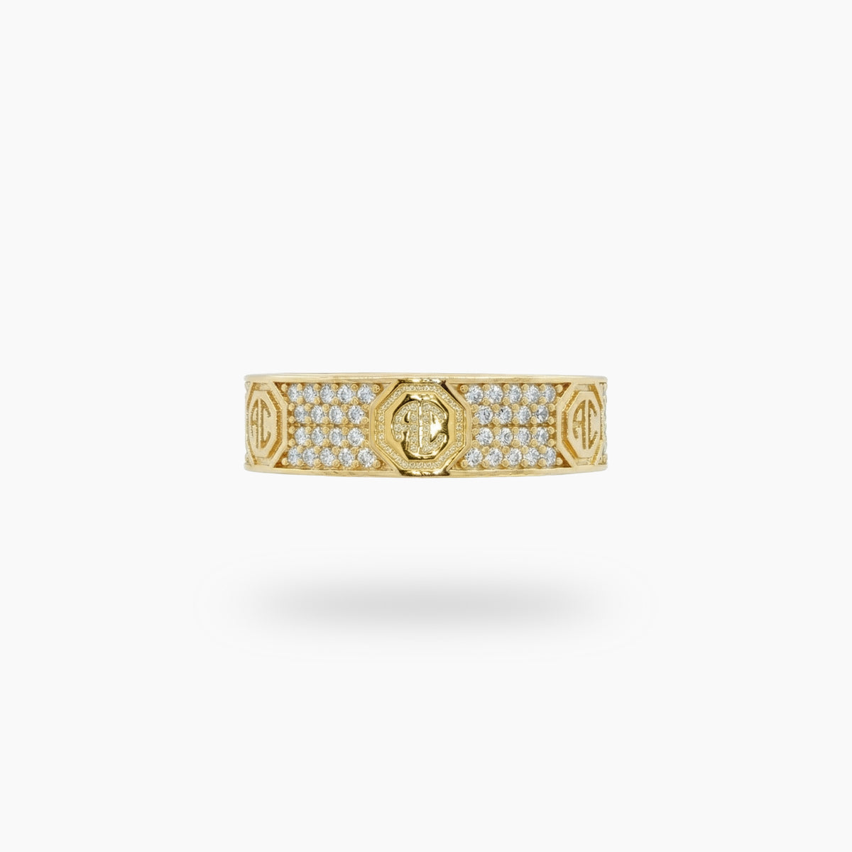Halo Pave Ring with White Round Stone – on Yellow Gold