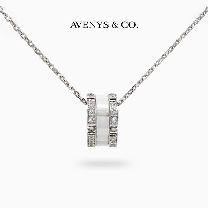 Connected Necklace with White Round Stone – on White Gold