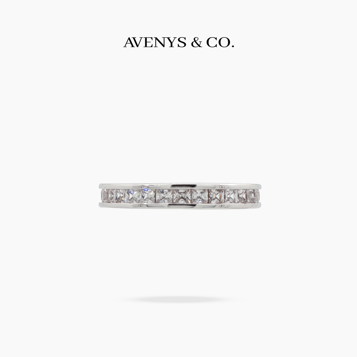 AV Forever™ Channel Princess Eternity Ring (3mm) with White Princess Stone – on White Gold