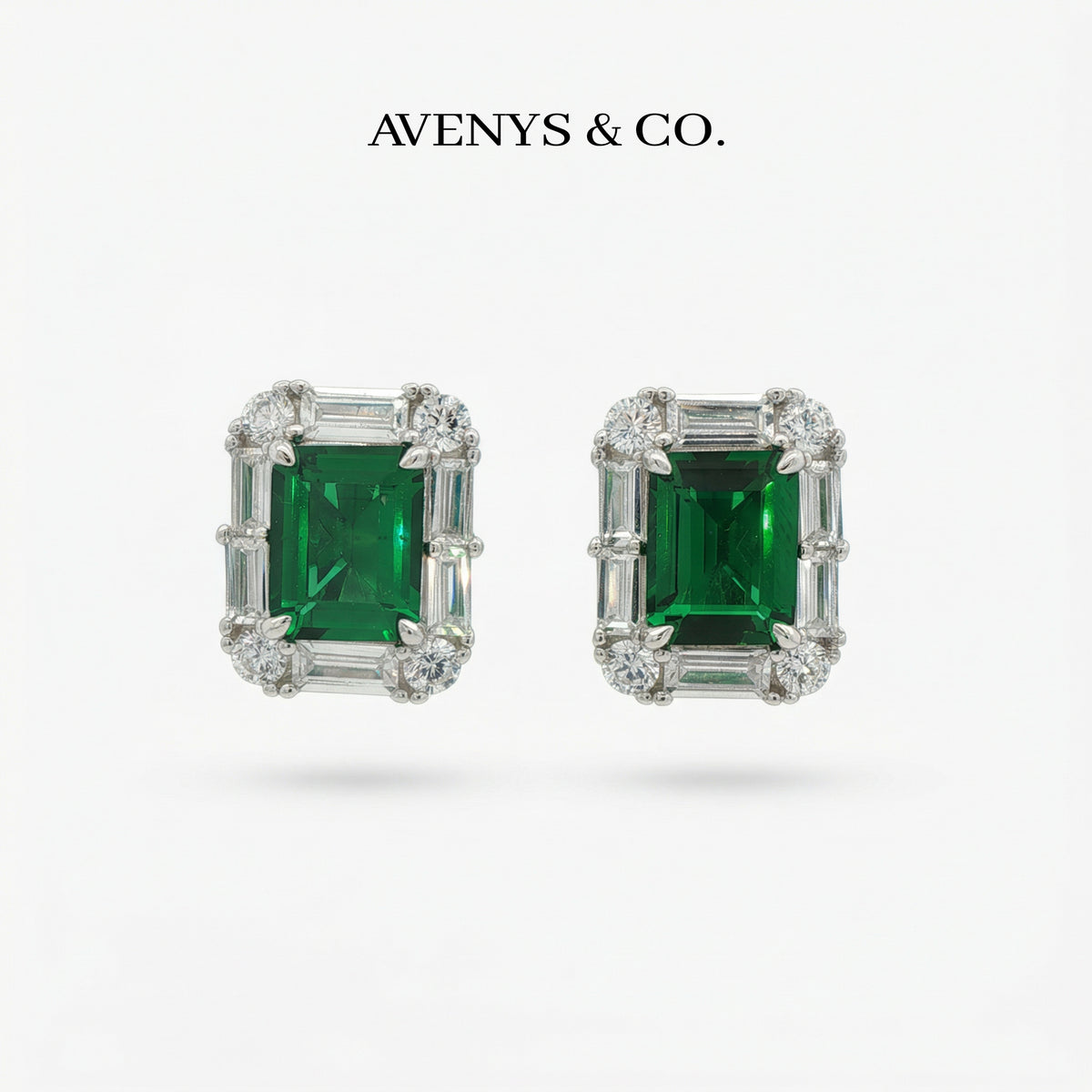 Eden Earrings with Green Emerald Stone – on White Gold