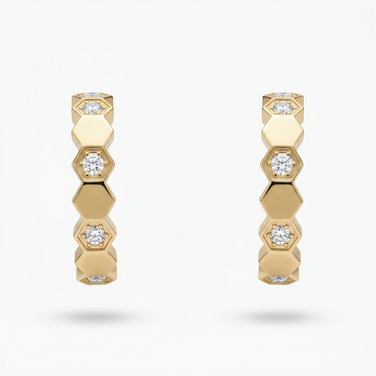 Honeycomb Earrings with White Round Stone – on Yellow Gold